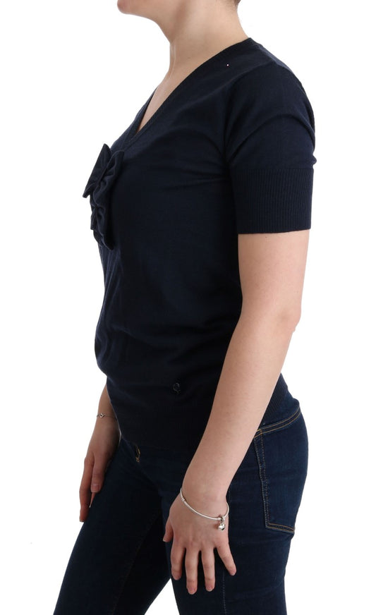 MARGHI LO' Blaues Blusentop aus 100 % Lana-Wolle