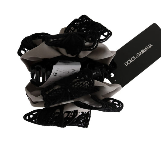 Dolce & Gabbana Haarklammer aus grauer Seide und schwarzer Spitze