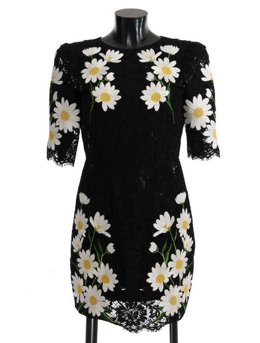 Dolce & Gabbana Schwarzes Kamillen-Sizilienkleid mit Blumenspitze