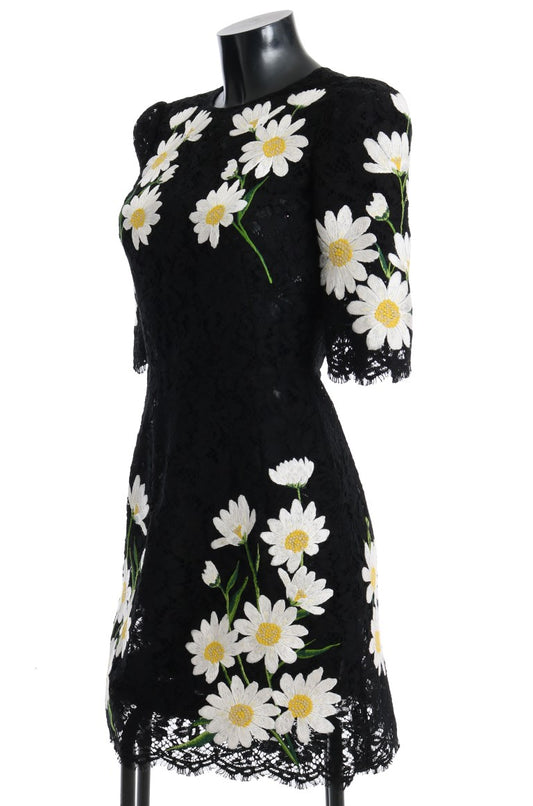 Dolce & Gabbana Schwarzes Kamillen-Sizilienkleid mit Blumenspitze