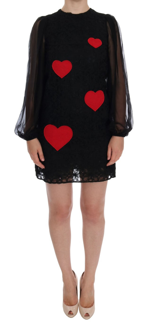 Dolce & Gabbana – Etuikleid aus schwarzer Spitze mit rotem Herz