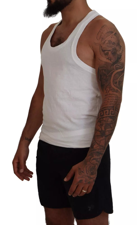 Dsquared² Weißes ärmelloses Tank-T-Shirt aus Baumwollleinen
