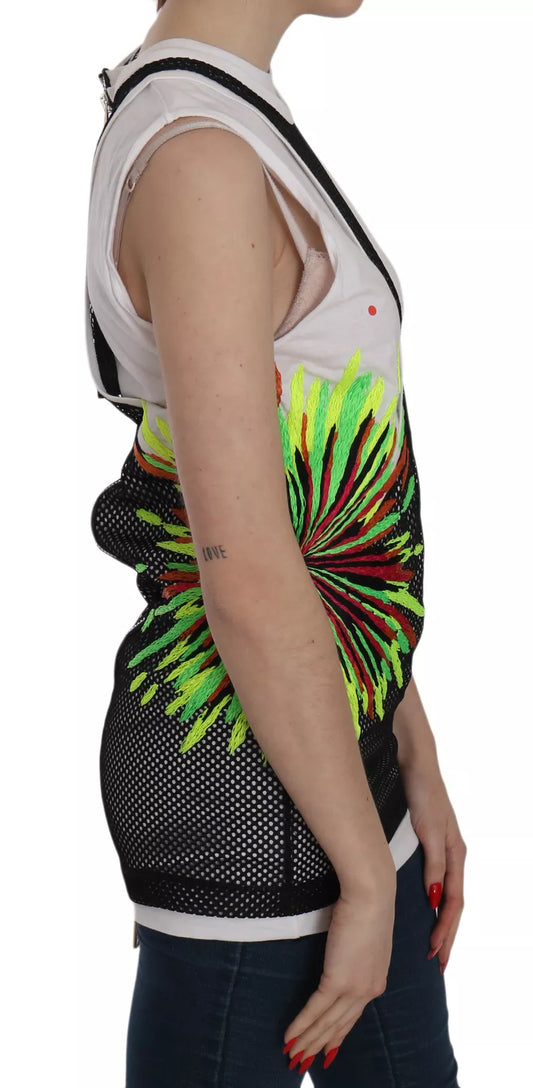 Dsquared² Schwarz-weiße ärmellose Baumwollbluse mit Rundhalsausschnitt