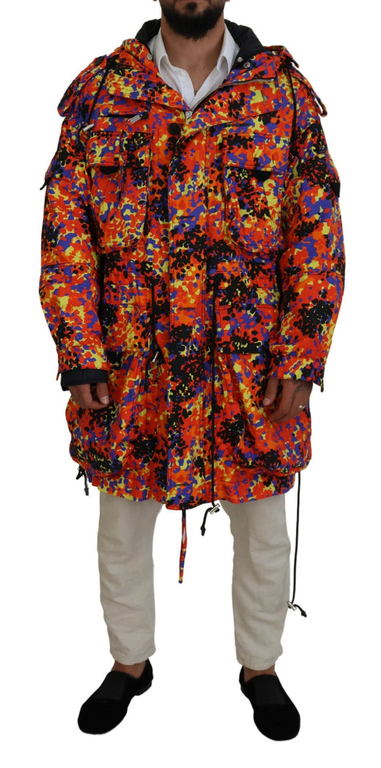 Dsquared² – Mehrfarbige, lange Cargo-Jacke mit Kapuze und Tasche