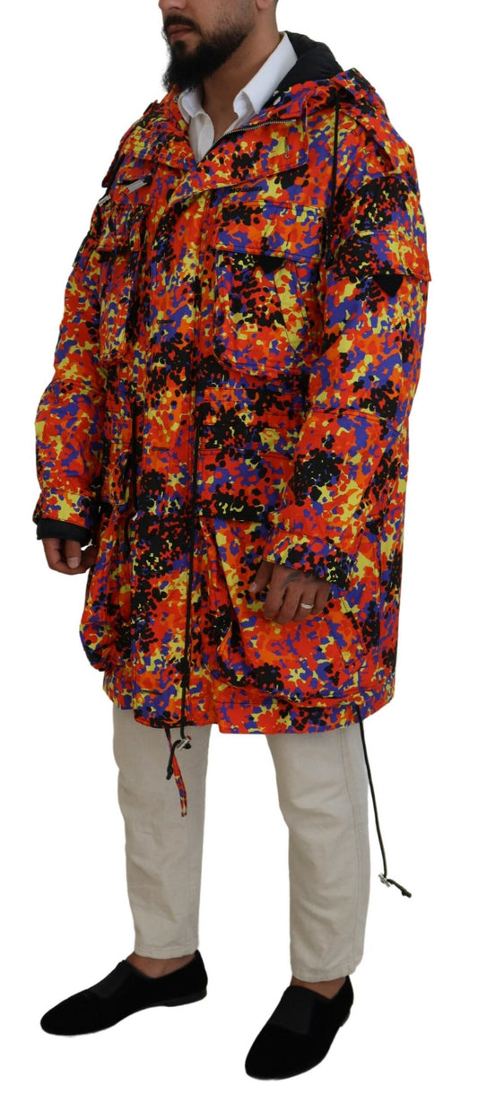 Dsquared² – Mehrfarbige, lange Cargo-Jacke mit Kapuze und Tasche