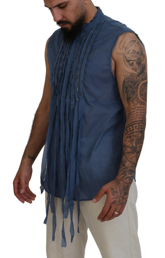 Dsquared² – Ärmelloses Hemd aus Baumwolle mit Kettenverzierung, Blau