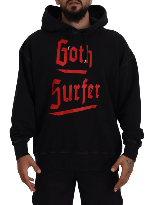 Dsquared² Schwarzer Baumwollpullover mit Kapuze und Aufdruck für Herren