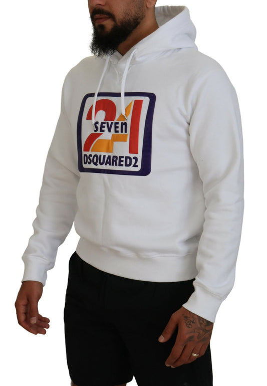 Dsquared² Weißer Baumwollpullover mit Kapuze und Aufdruck für Herren