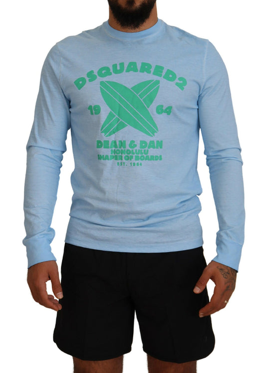 Dsquared² Hellblau bedruckter Langarm-Herrenpullover