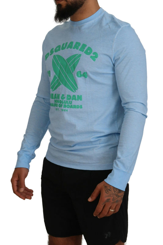 Dsquared² Hellblau bedruckter Langarm-Herrenpullover