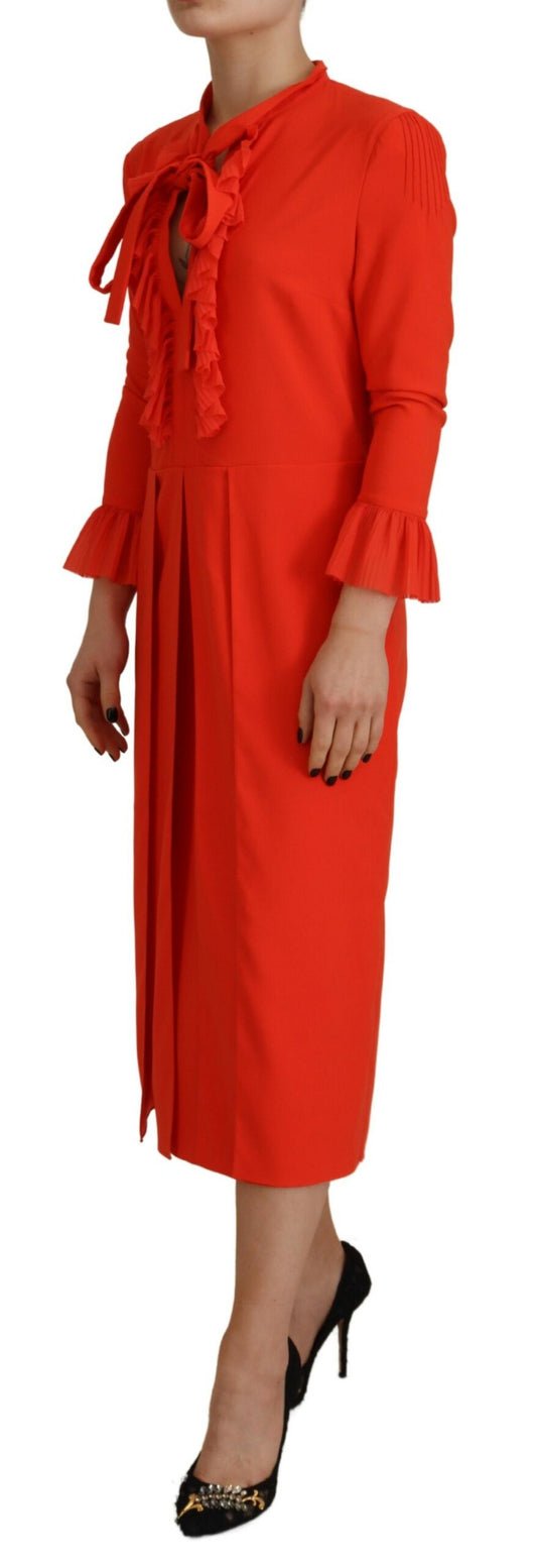 Dsquared² Rotes, langärmliges, plissiertes Midikleid aus Polyester