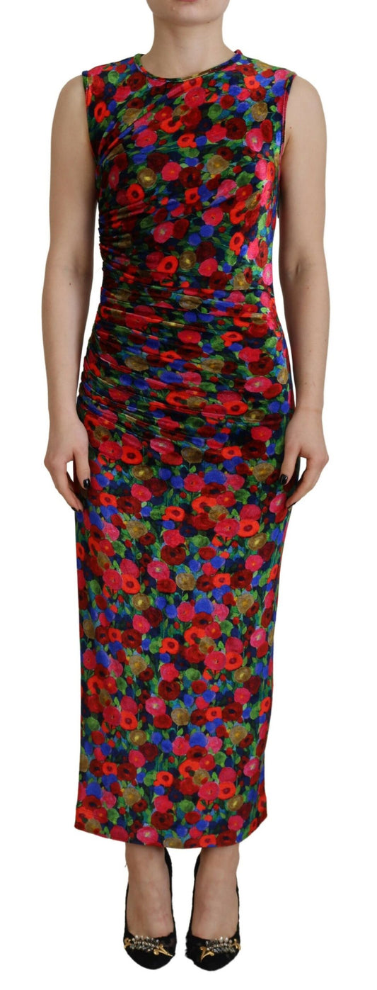 Dsquared² – Mehrfarbiges, figurbetontes Maxikleid mit Rüschen und Blumenmuster
