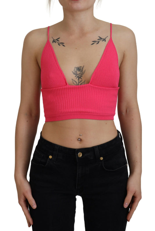 Dsquared² – Kurzes Top mit Spaghettiträgern und geripptem Strick-BH in Rosa