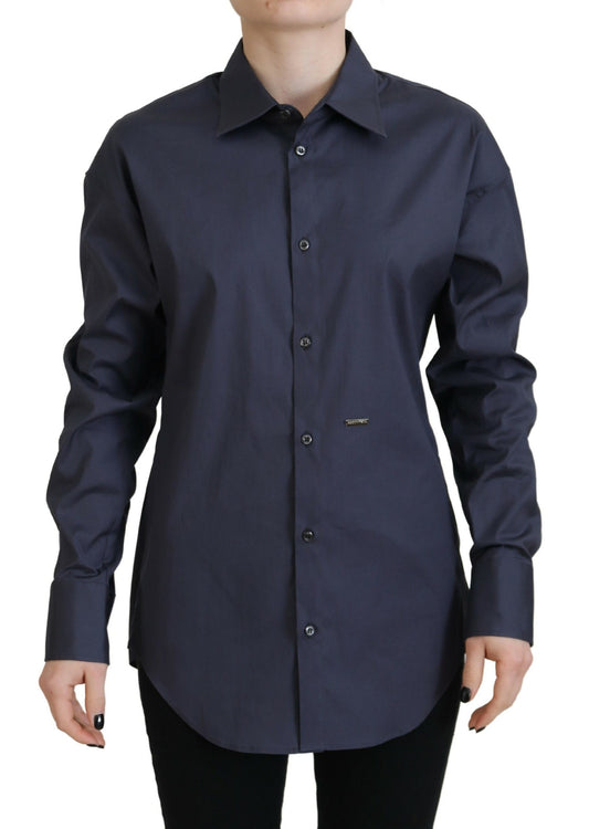 Dsquared² Marineblaues Hemdoberteil aus Baumwolle mit Button-Down-Kragen