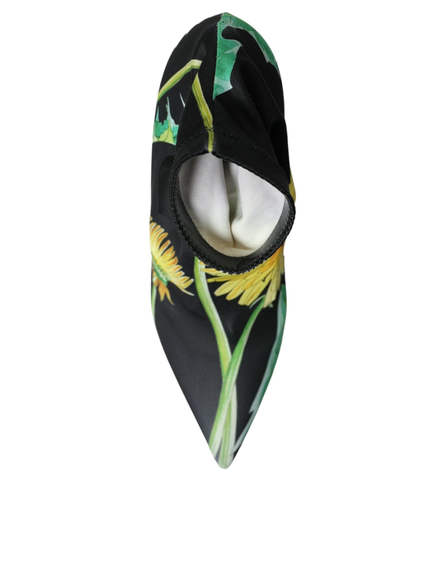 Dolce & Gabbana Schwarze Stiefeletten aus Stretch-Jersey mit Blumenmuster