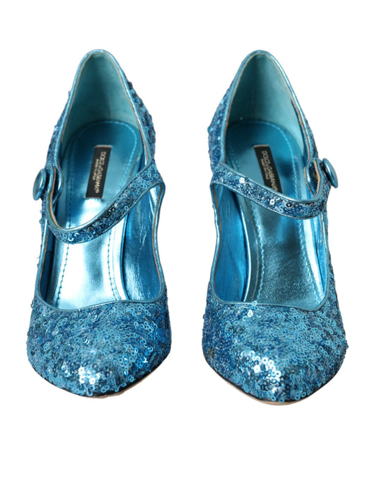 Dolce & Gabbana Blaue Pailletten Mary Jane Pumps High Heels Schuhe