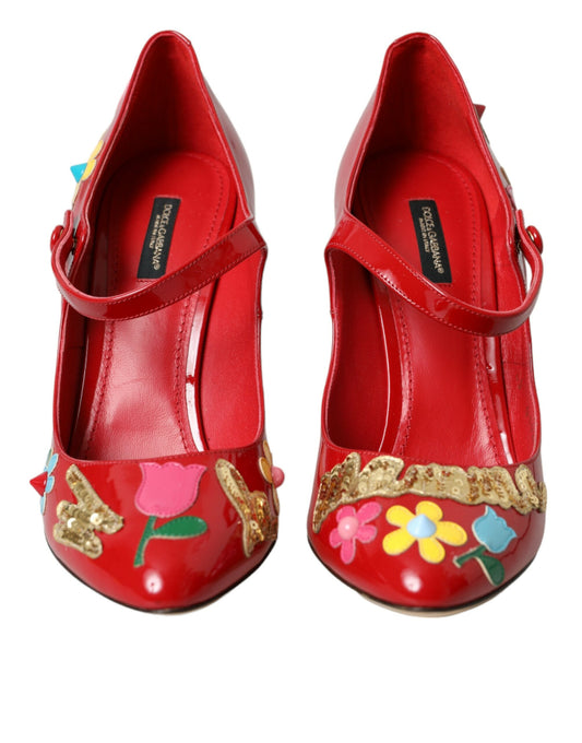 Dolce & Gabbana Rote Mary Jane Pumps mit Lederverzierung