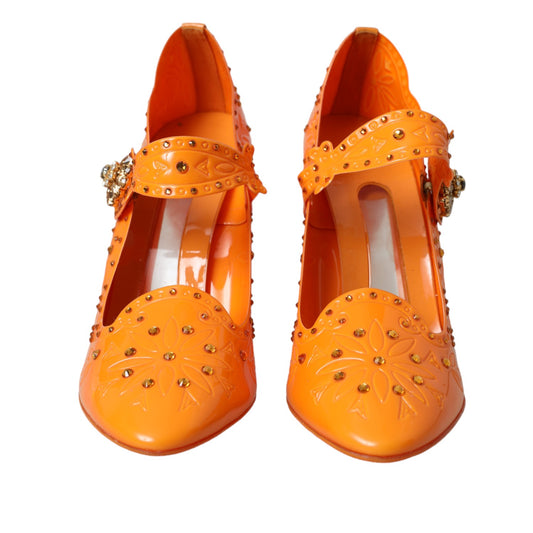 Dolce & Gabbana Orange CINDERELLA Pumps mit Blumen- und Kristallmuster