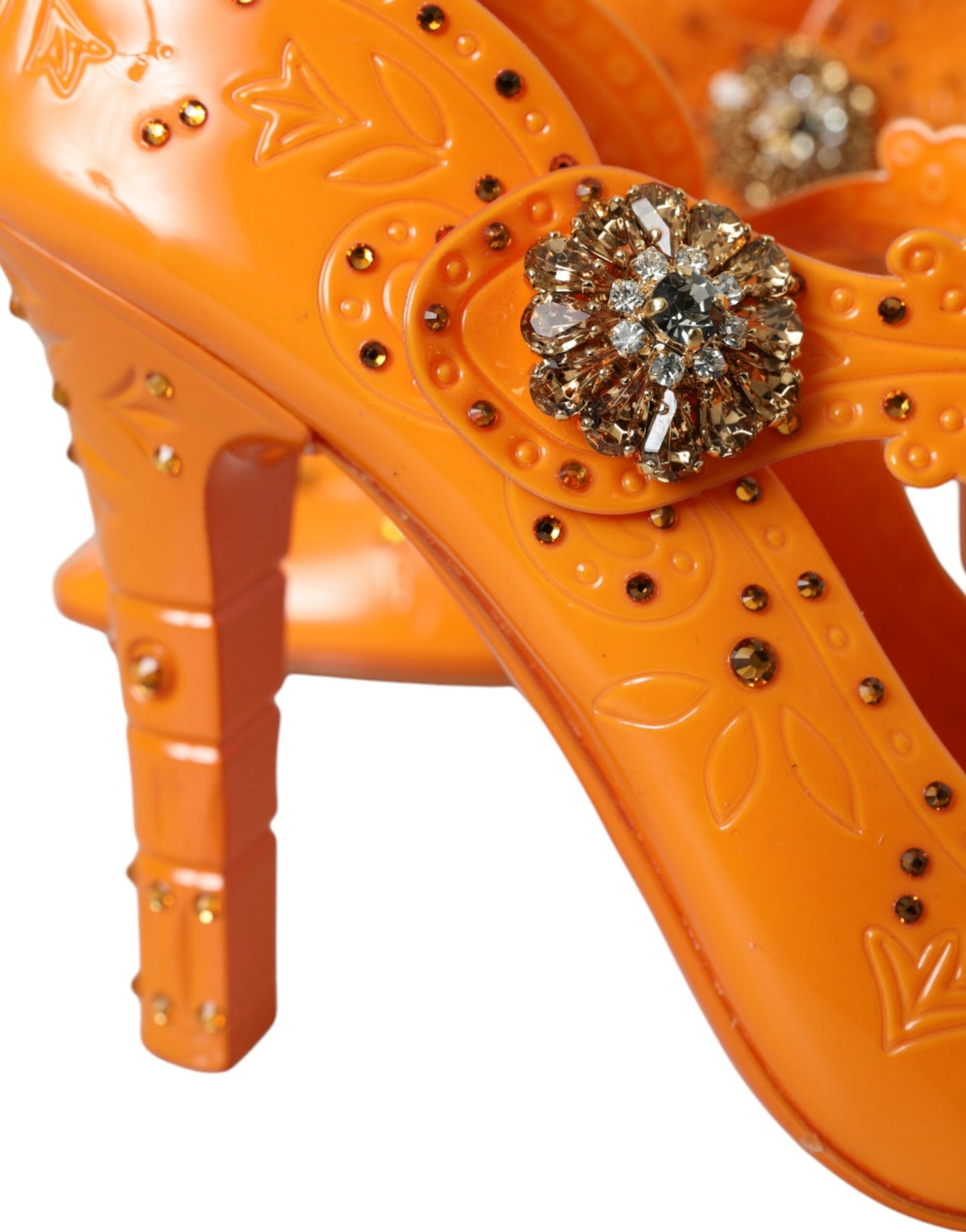 Dolce & Gabbana Orange CINDERELLA Pumps mit Blumen- und Kristallmuster