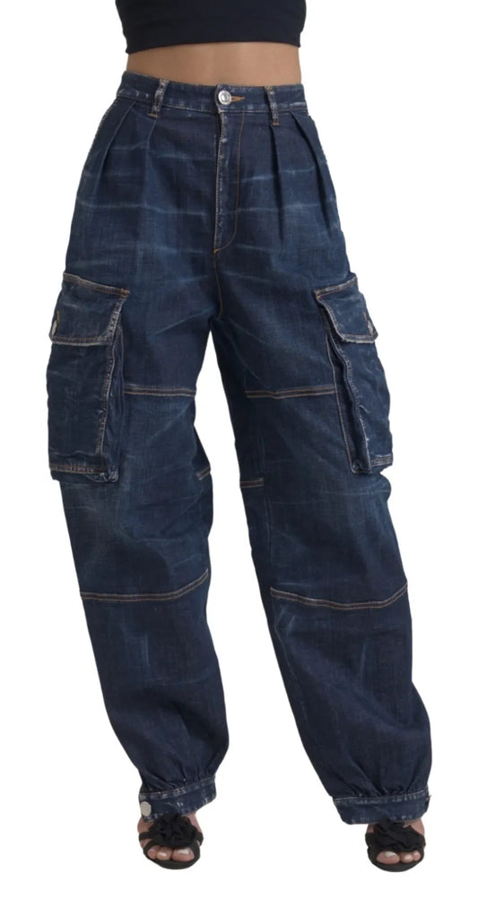 Dsquared² Blaue Cargo-Baggy-Jeans aus Baumwolle mit hoher Taille