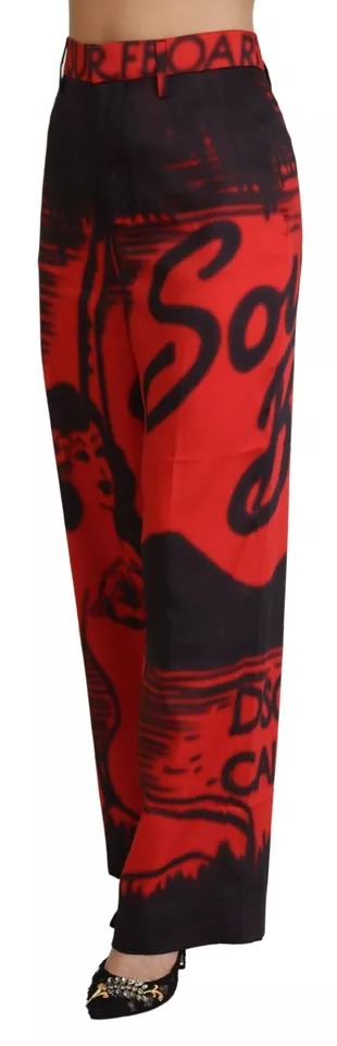 Dsquared² – Rote, bedruckte, gerade Hose mit hoher Taille