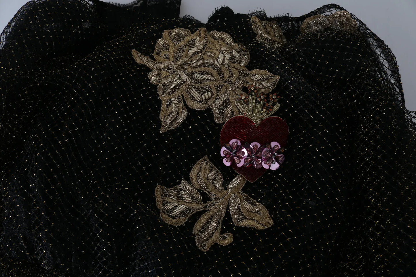 Dolce & Gabbana – A-Linien-Kleid mit Kristallherz in Schwarz und Gold