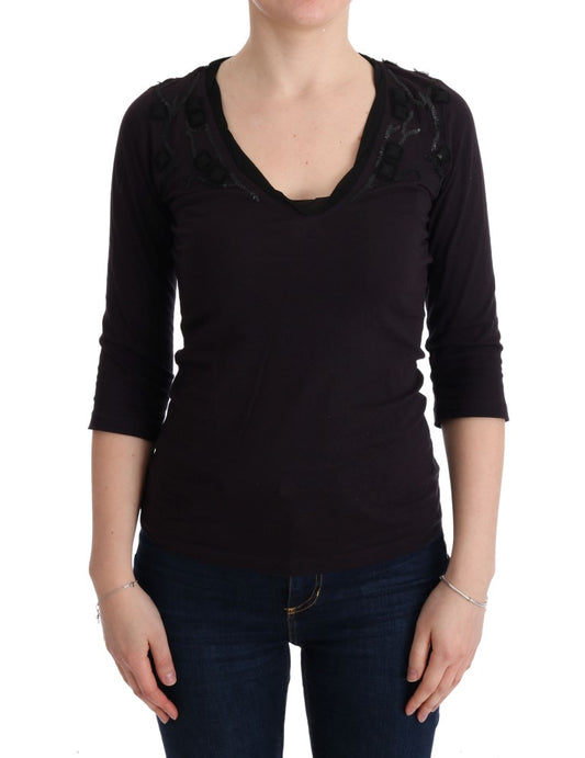 Lilafarbenes Baumwoll-T-Shirt mit V-Ausschnitt von Costume National