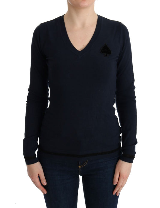 Costume National – Blauer Viskosepullover mit V-Ausschnitt