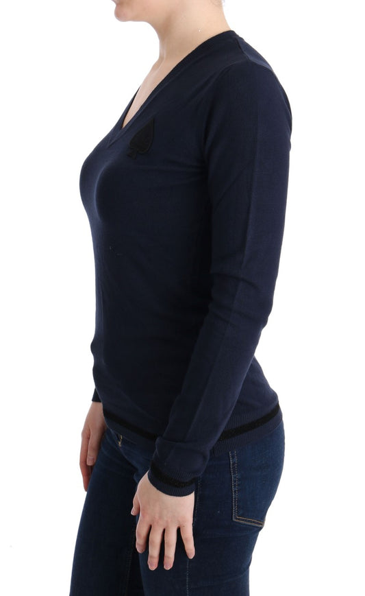 Costume National – Blauer Viskosepullover mit V-Ausschnitt