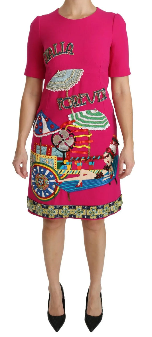 Dolce & Gabbana Pink Italia Forever Etuikleid mit Kristallen