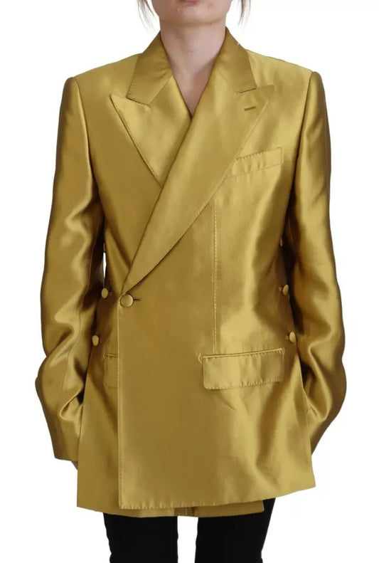 Dolce & Gabbana – Blazer-Manteljacke aus goldenem Satin mit langen Ärmeln