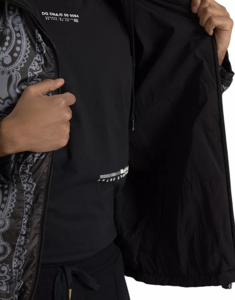 Dolce & Gabbana – Graue Bomberjacke mit Bandana-Kapuze und durchgehendem Reißverschluss