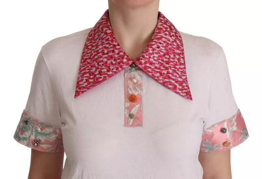 Dolce & Gabbana – Weißes Sartoria-T-Shirt mit Knopfleiste und weitem Kragen