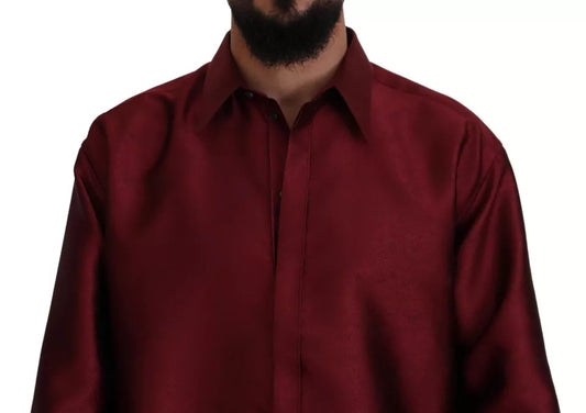 Dolce & Gabbana Bordeauxfarbenes Langarm-Herrenhemd aus Baumwolle