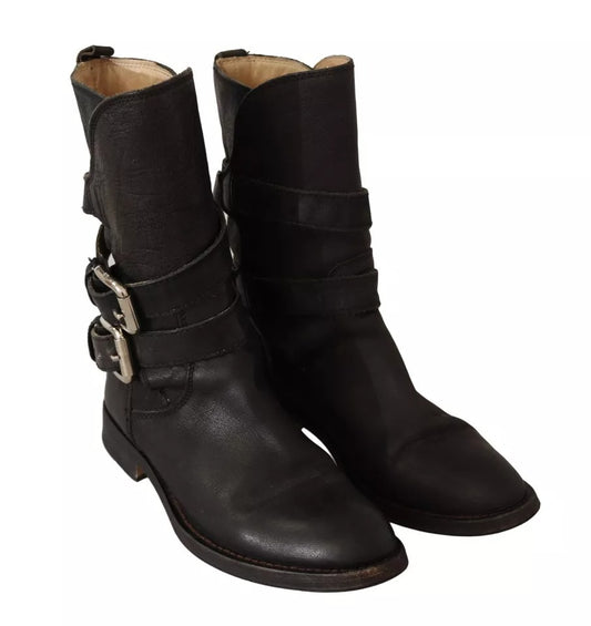 Dolce & Gabbana – Wadenhohe Stiefel aus schwarzem Leder mit Schnalle