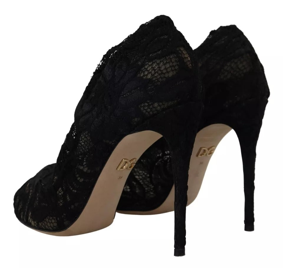 Dolce & Gabbana Schwarze Stretch-Socken Taormina Spitzenstiefel Schuhe