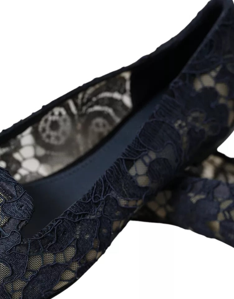 Dolce & Gabbana – Taormina – Flache Slipper aus Spitze in Dunkelblau