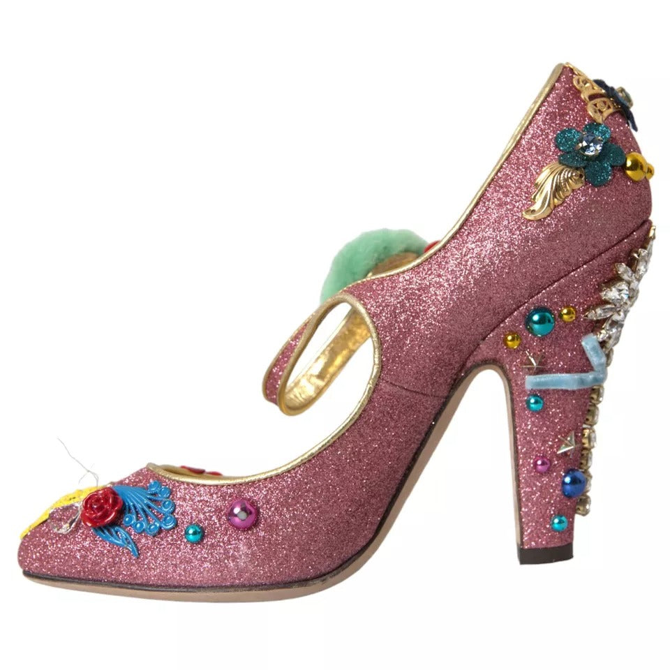 Dolce & Gabbana – Mary-Jane-Pumps mit Pelzverzierung in Rosa