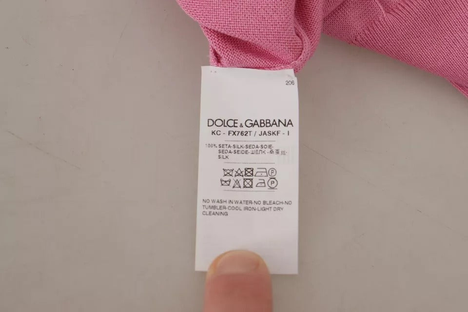 Dolce & Gabbana – Strickjacke aus 100 % Seide mit Knopfleiste in Rosa