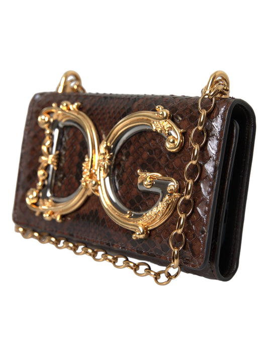 Dolce & Gabbana – DG Girls – Umhängetasche aus braunem Pythonleder
