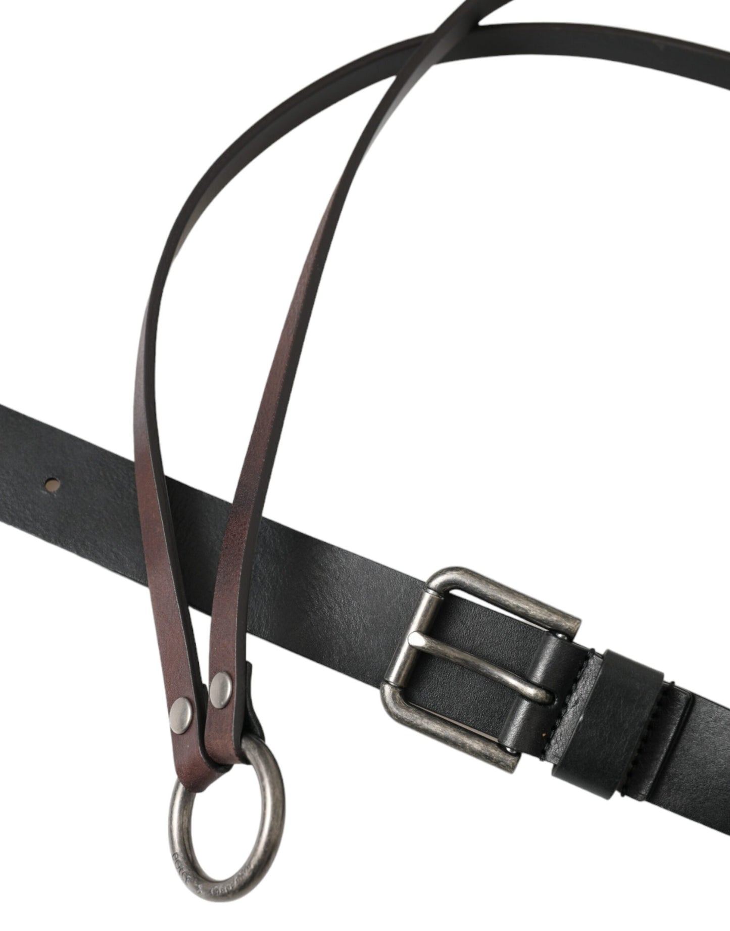 Dolce & Gabbana Gürtel aus schwarzbraunem Leder mit silberner Metallschnalle
