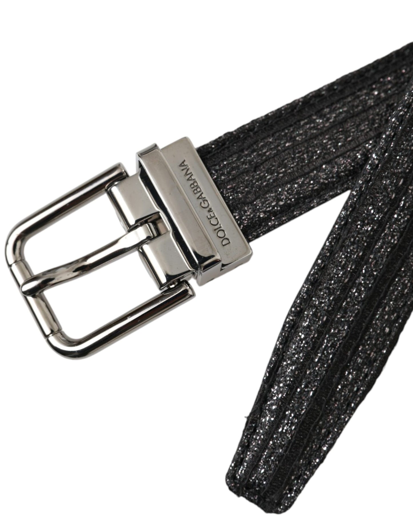 Dolce & Gabbana – Gürtel mit schwarzer Jacquard-Streifen und silberner Metallschnalle