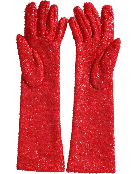 Dolce & Gabbana – Rote Lurex-Fantasia-Handschuhe in Mittelarmlänge
