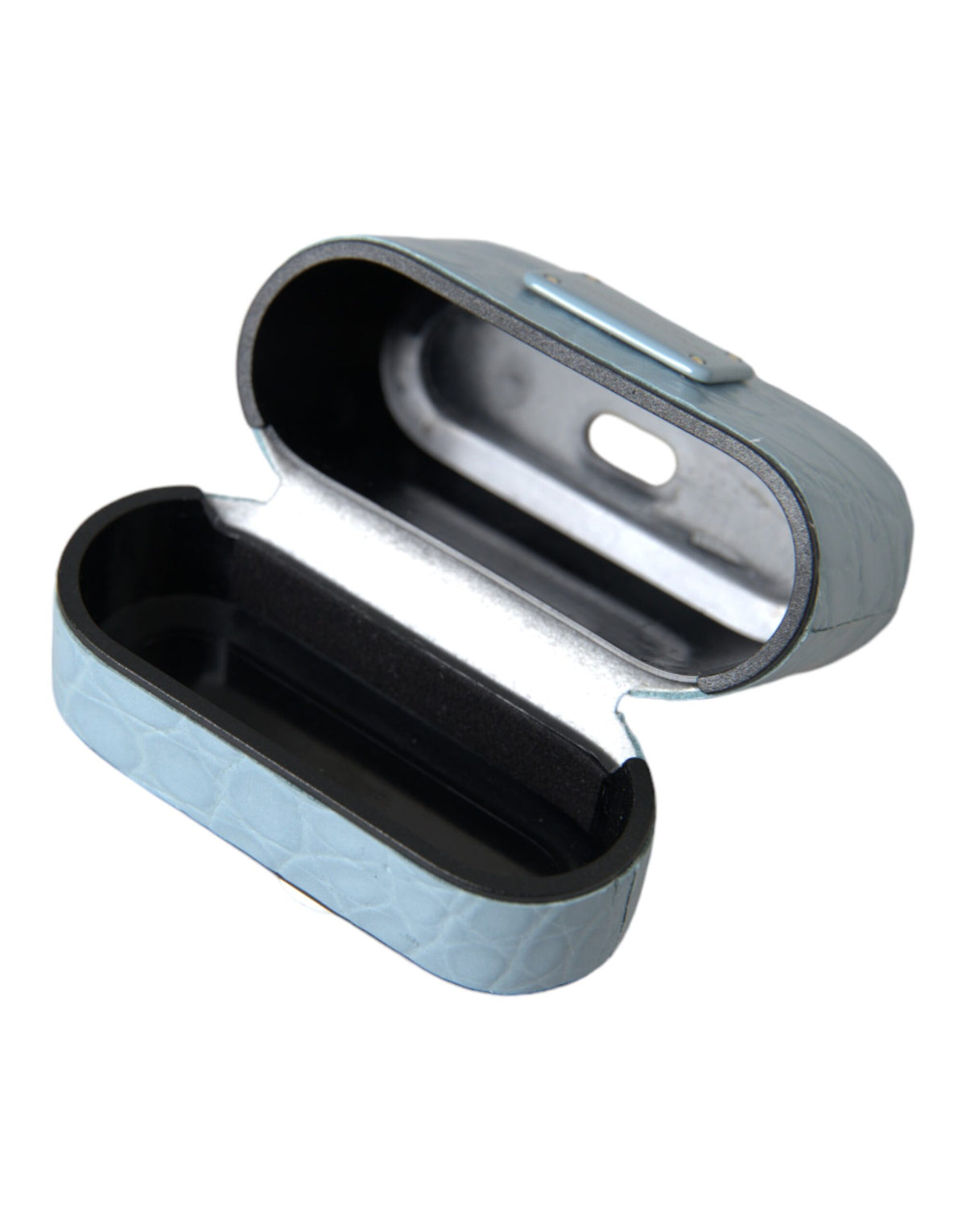 Dolce & Gabbana – Airpods-Hülle aus hellblauem Leder mit Metall-Logo