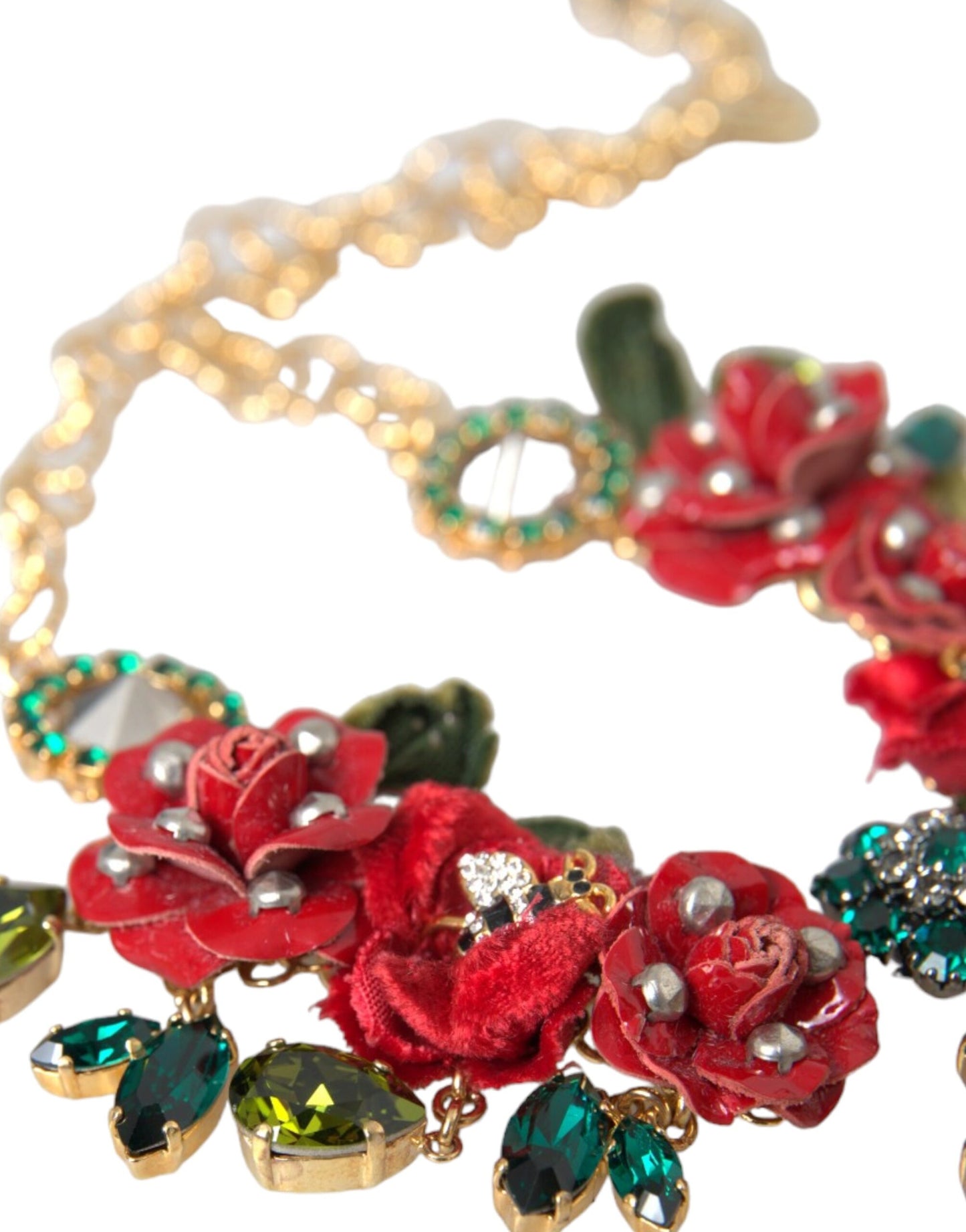 Dolce & Gabbana – Halskette mit Gliederkette aus goldenem Messing und Rosenblüten-Kristallanhänger