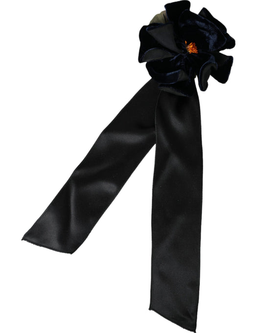 Dolce & Gabbana Haarnadel mit Blumenmuster, schwarze Seide, goldenes Messing