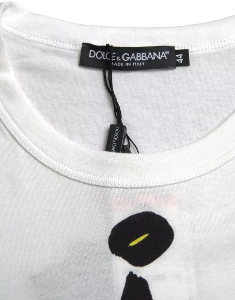 Dolce & Gabbana – Weißes, grafisches Baumwoll-T-Shirt mit kurzen Ärmeln für Herren