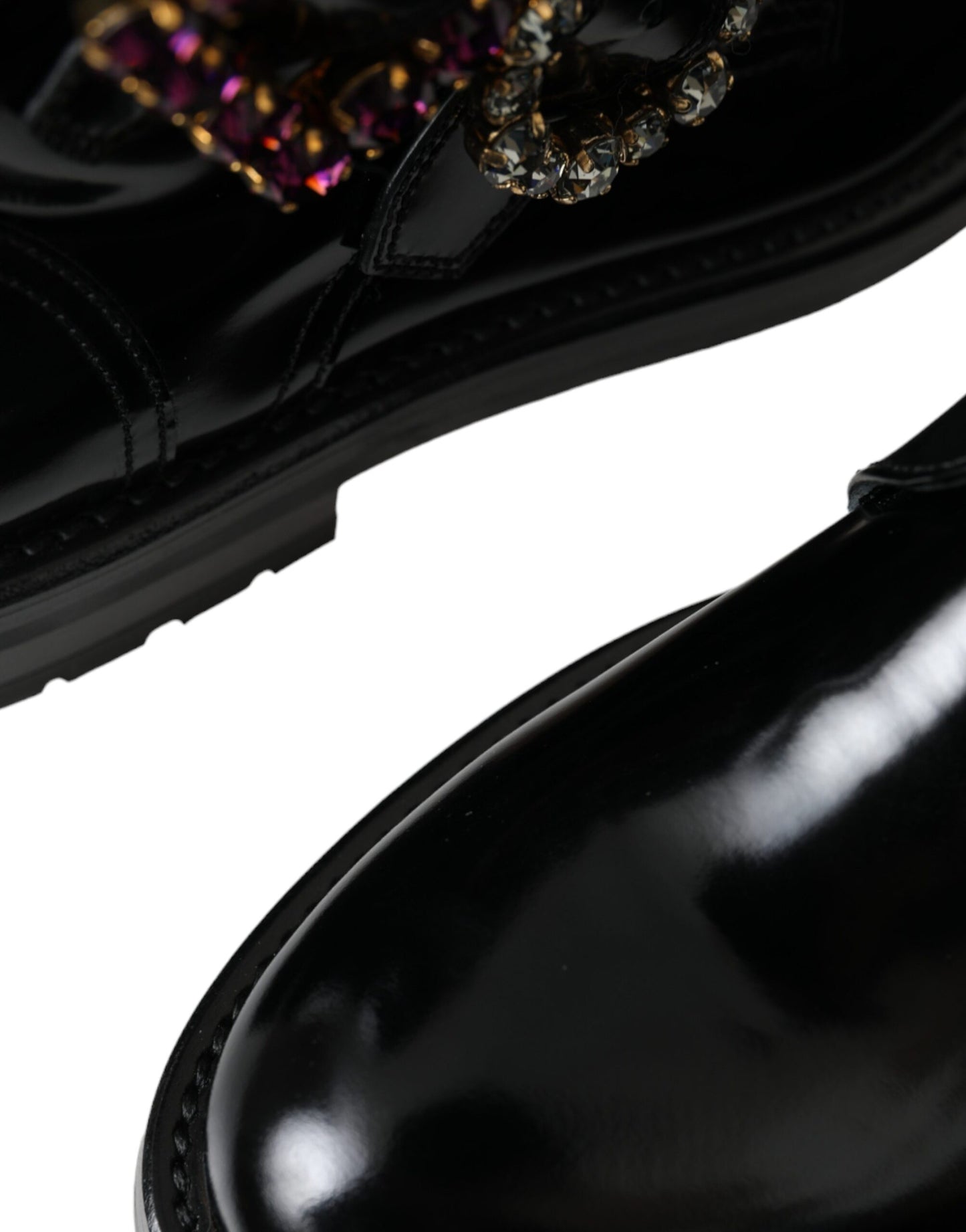 Dolce & Gabbana Stiefeletten aus schwarzem Leder mit Kristallschnallen