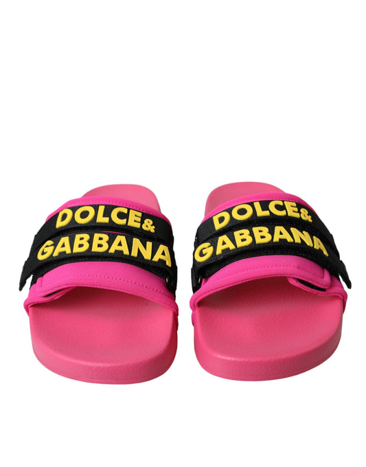 Dolce & Gabbana Pink Schwarz Logo Beachwear Flats Sandalen Schuhe