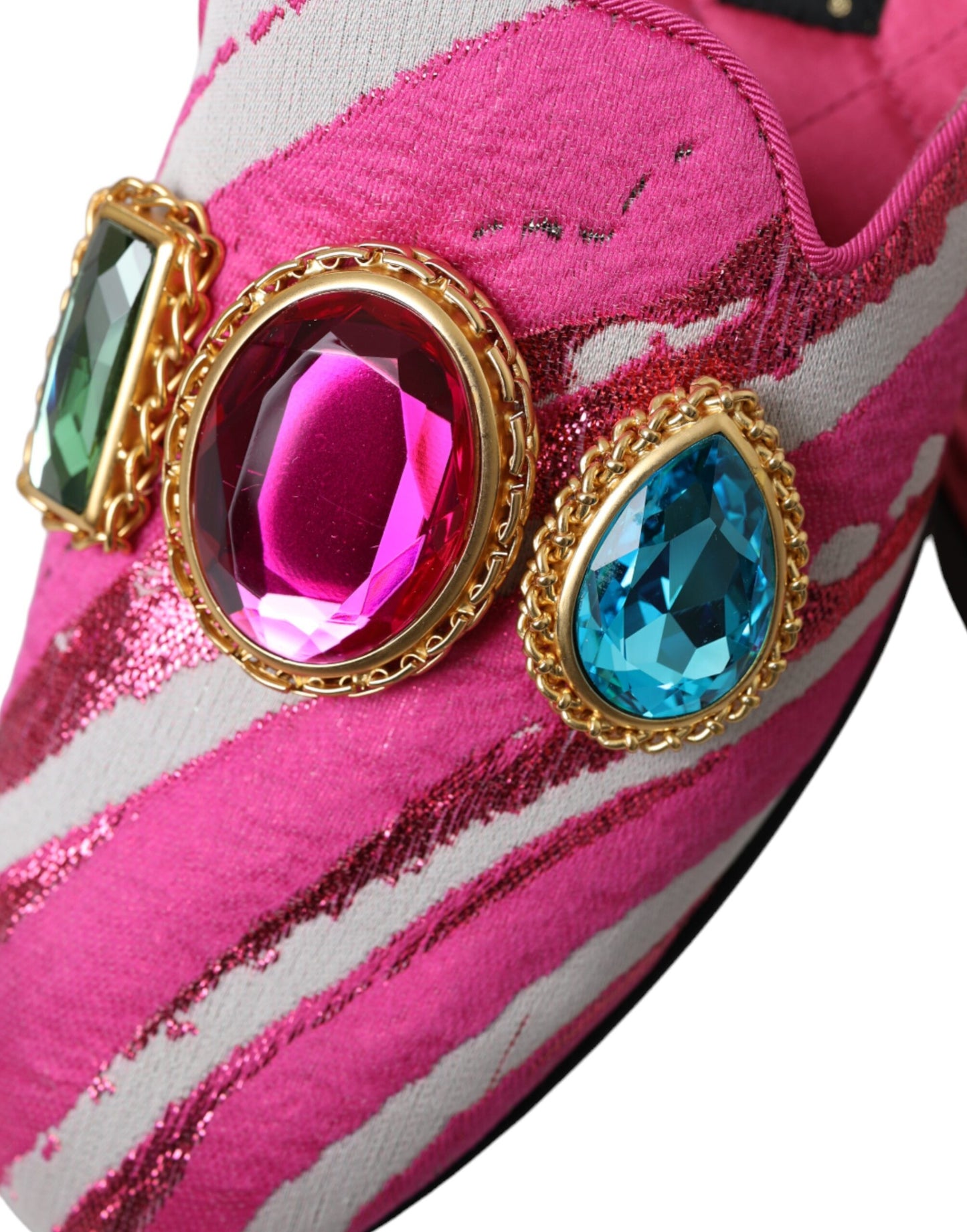 Dolce & Gabbana – Flache Pantoletten mit Jacquard-Kristallen in Rosa